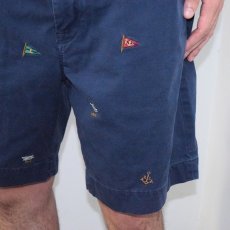 画像1: POLO Ralph Lauren "STRETCH CLASSIC FIT" フラッグ刺繍チノショーツ NAVY W36 (1)