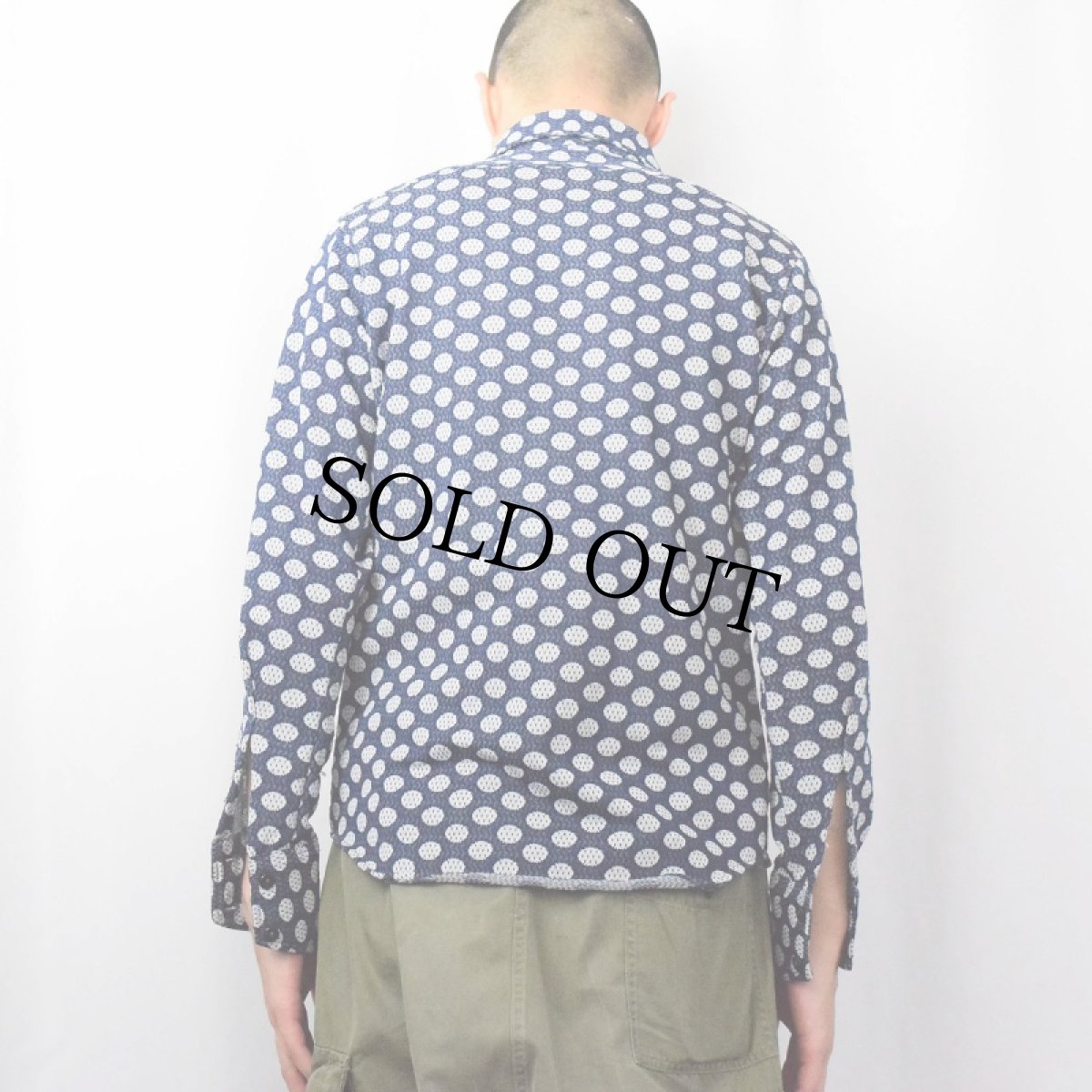 画像3: 70's Clinton ポルカドット柄 ジャガード織り ポリエステルシャツ M (3)
