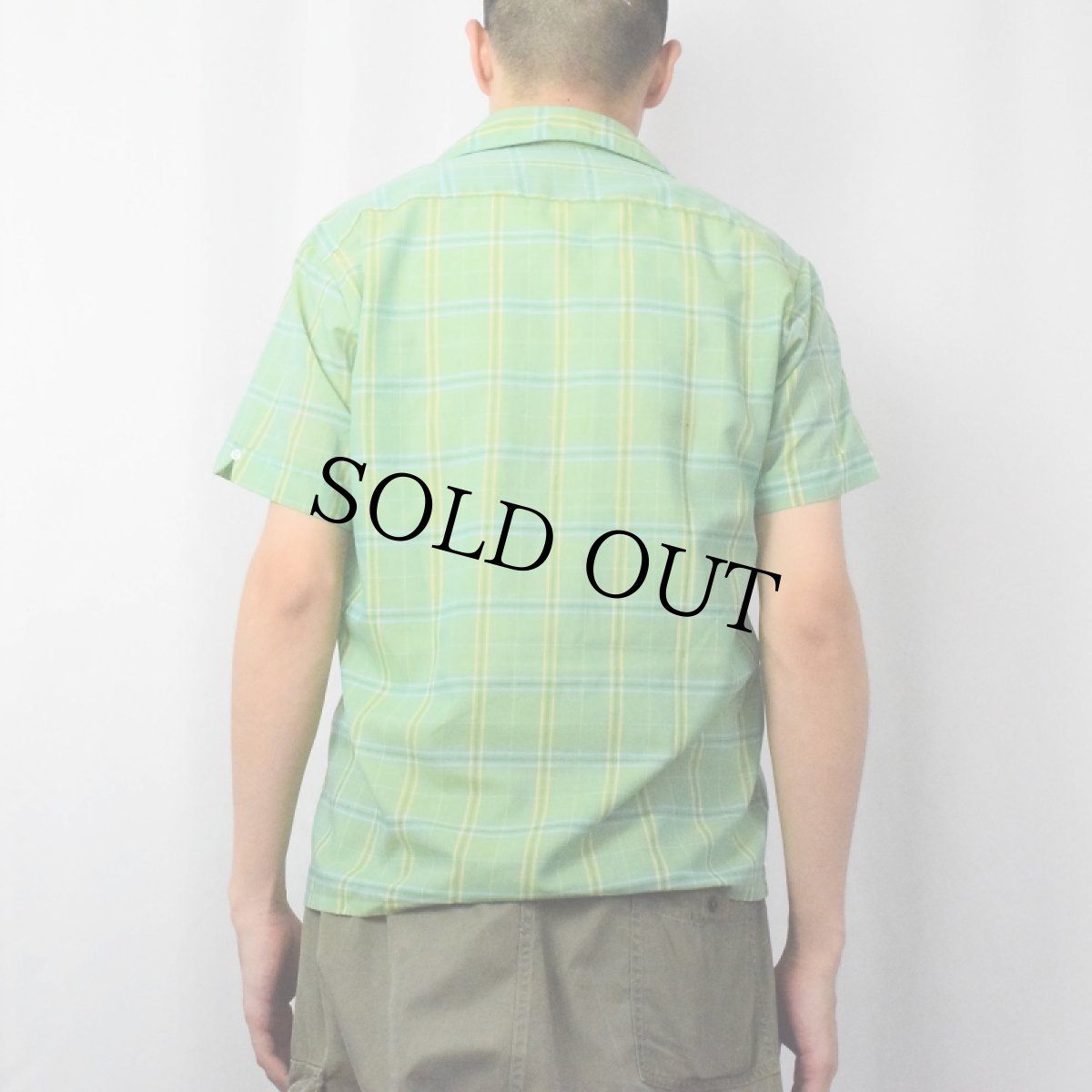 画像3: 70's MANLEIGH チェック柄 コットンポリ オープンカラーシャツ S (3)