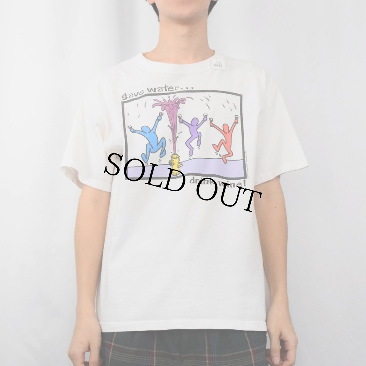 画像2: 90's Chris's Stuff "Save Water Drink Wine" アートプリントTシャツ (2)