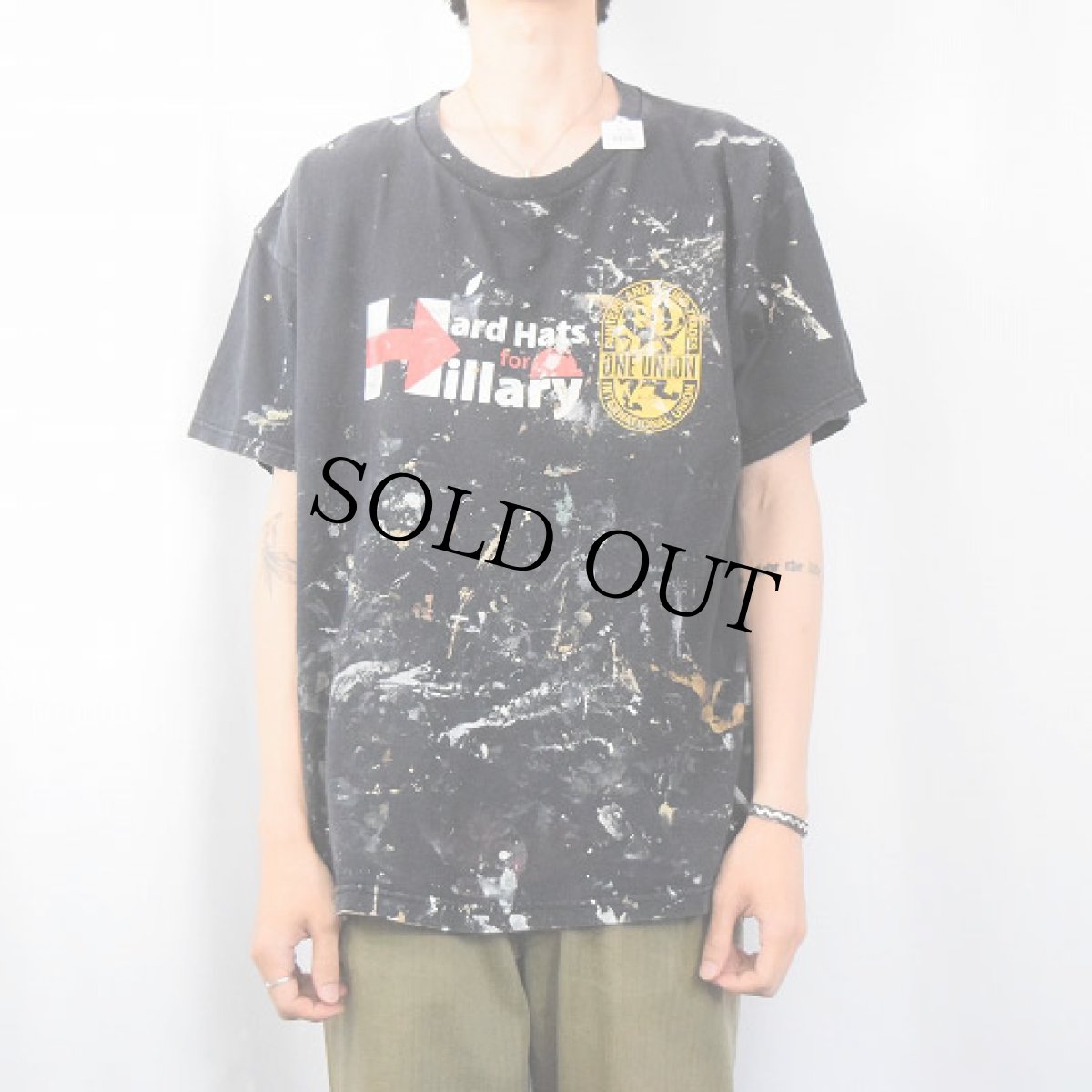 画像3: Hard Hats for Hillary 選挙運動 ペンキペイント プリントTシャツ BLACK XL (3)