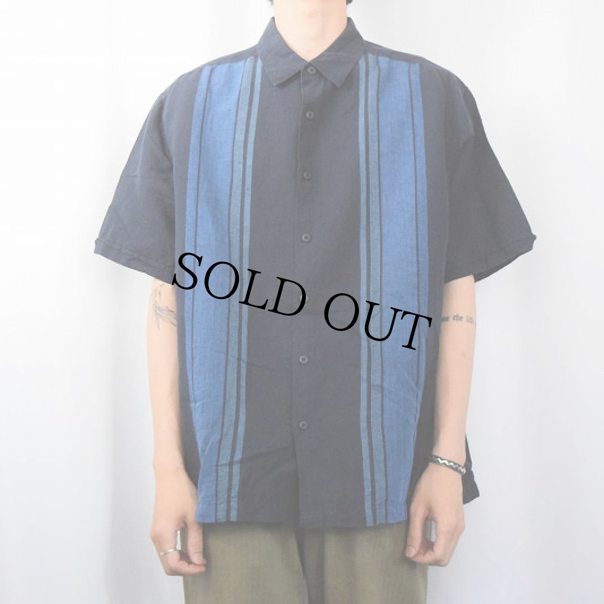 画像2: CUBAVERA リネン×コットン キューバシャツ NAVY XL (2)