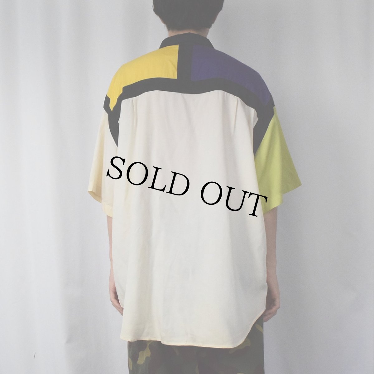 画像3: THE LIMITED モンドリアンパターン パネル切り替え レーヨンシャツ L (3)