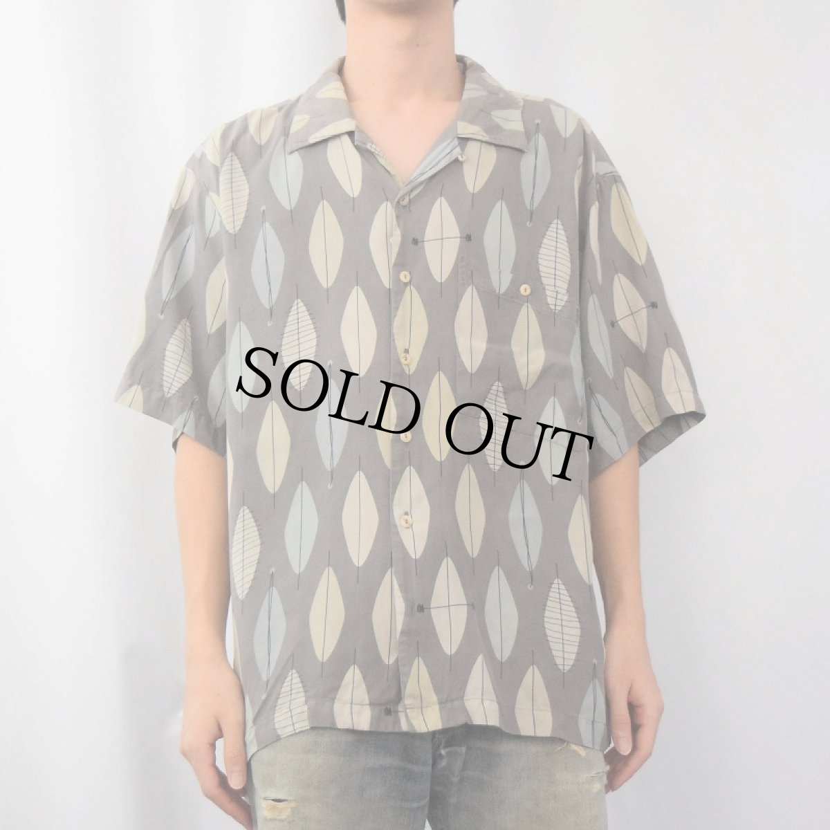 画像2: 80〜90's 総柄 シルクオープンカラーシャツ M (2)