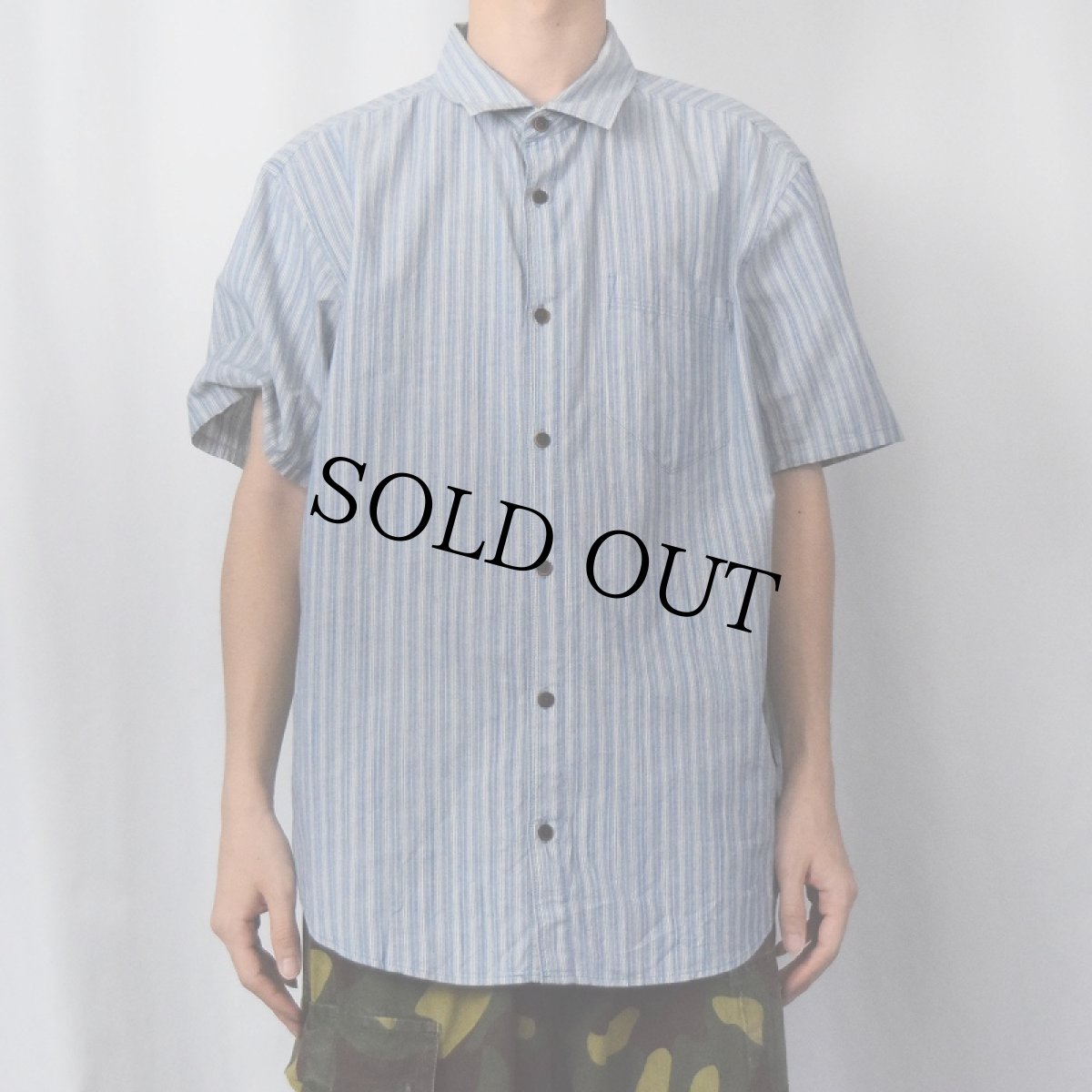 画像2: Patagonia ストライプ柄 オーガニックコットンシャツ L (2)