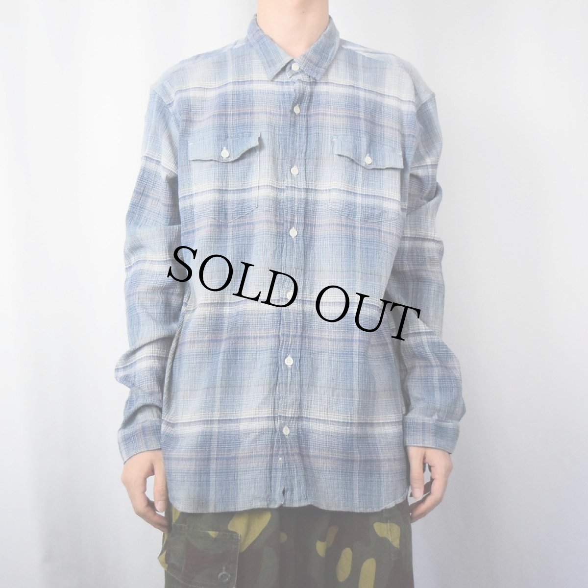 画像2: Patagonia オンブレーチェック柄 オーガニックコットン ステアーズマンシャツ XL (2)