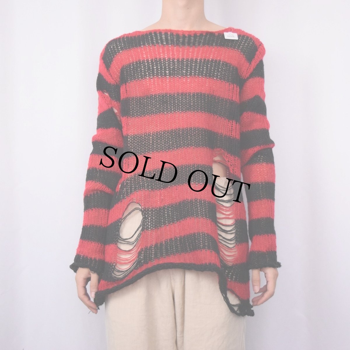 画像2: ボーダー柄 ローゲージ ダメージニットセーター (2)