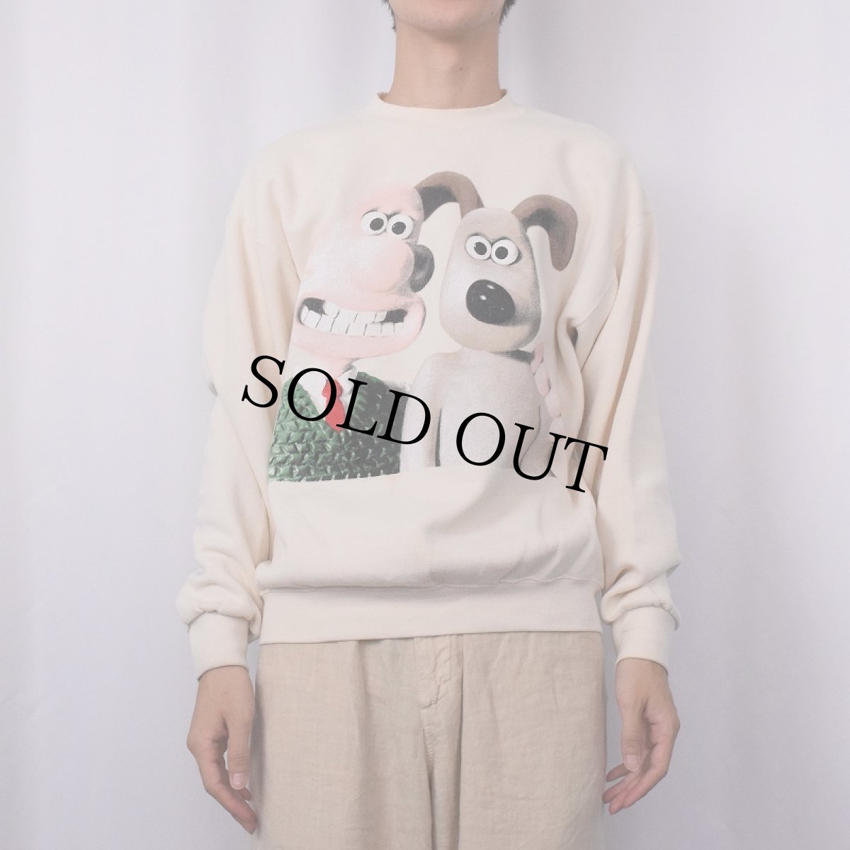 画像2: 90's WALLACE & GROMIT USA製 アニメキャラクタープリントスウェット M (2)