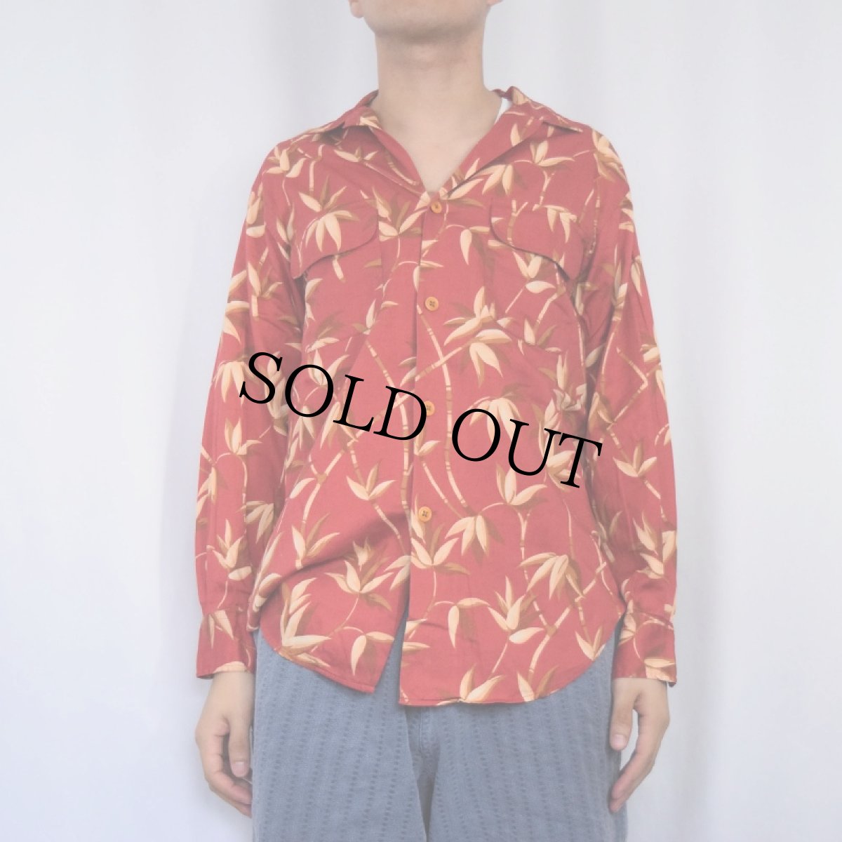 画像2: 80〜90's Ralph Lauren POLO COUNTRY バンブー柄 オープンカラーコットンシャツ S (2)