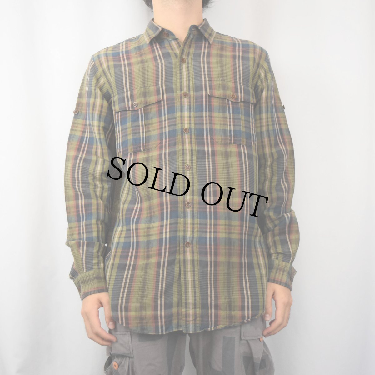 画像2: POLO Ralph Lauren チェック柄 リネン×シルク サファリシャツ M (2)