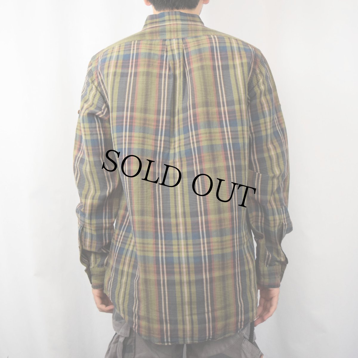 画像3: POLO Ralph Lauren チェック柄 リネン×シルク サファリシャツ M (3)