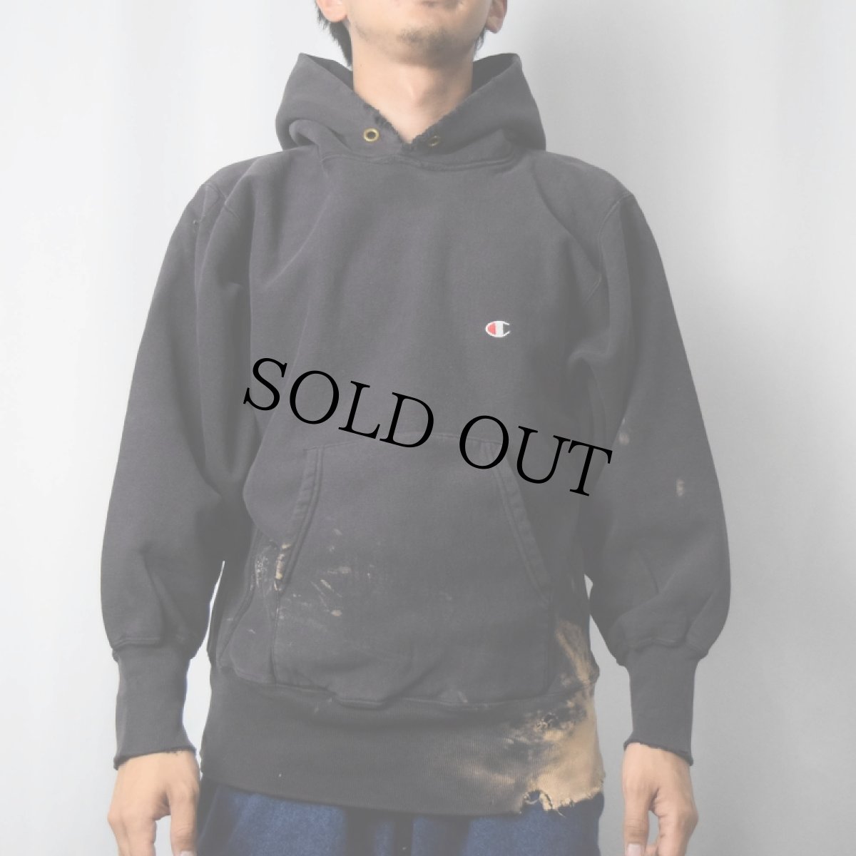 画像2: 90's Champion REVERSE WEAVE USA製 目付きスウェットスーディー BLACK M (2)