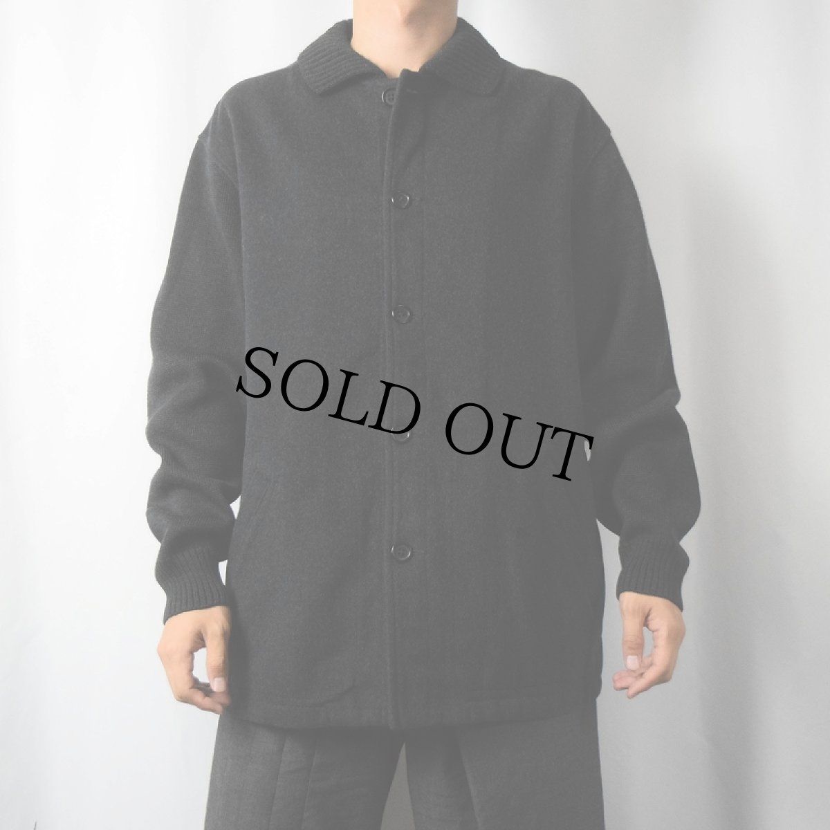 画像2: 80's Burberrys メリノウール×アクリル ニット切り替えジャケット size6 (2)