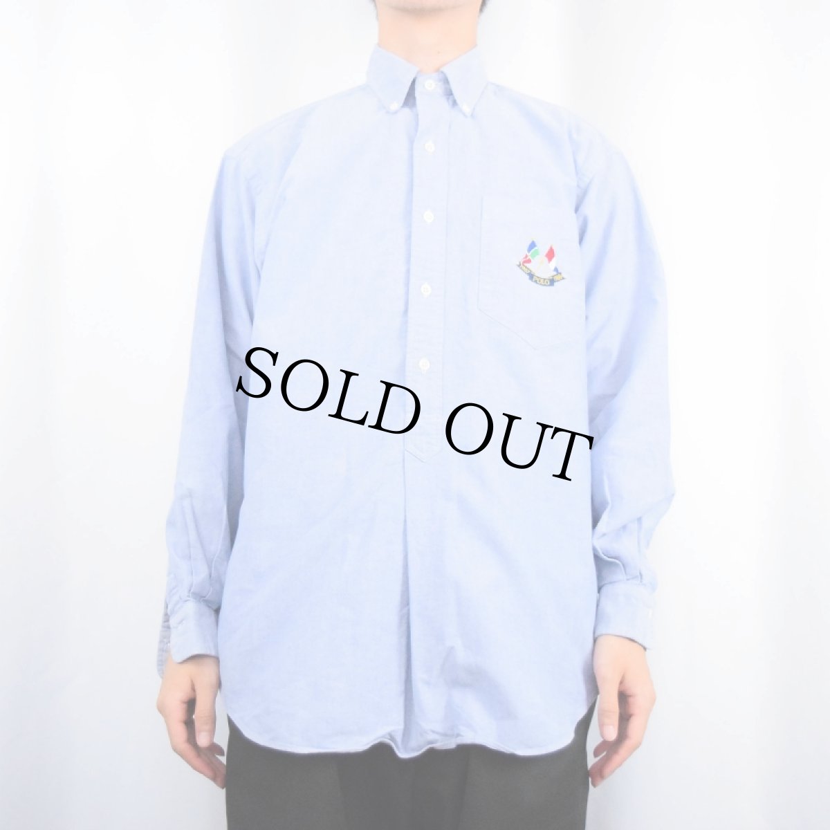 画像2: Ralph Lauren "クロスフラッグ刺繍" コットンボタンダウン プルオーバーシャツ S (2)