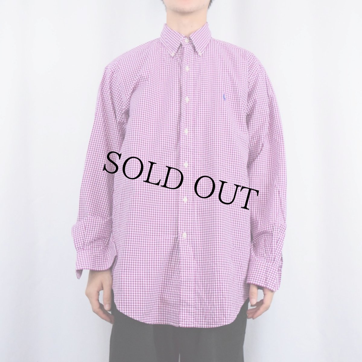 画像2: Ralph Lauren "CUSTOM FIT" ギンガムチェック柄 コットンボタンダウンシャツ M (2)