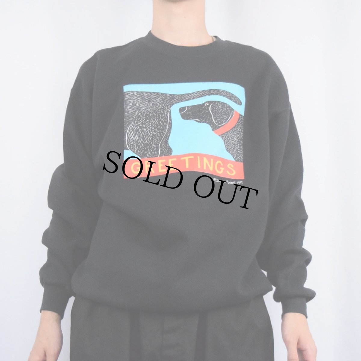 画像2: 90's Stephen Huneck "GREETINGS" イラストプリントスウェット BLACK L (2)