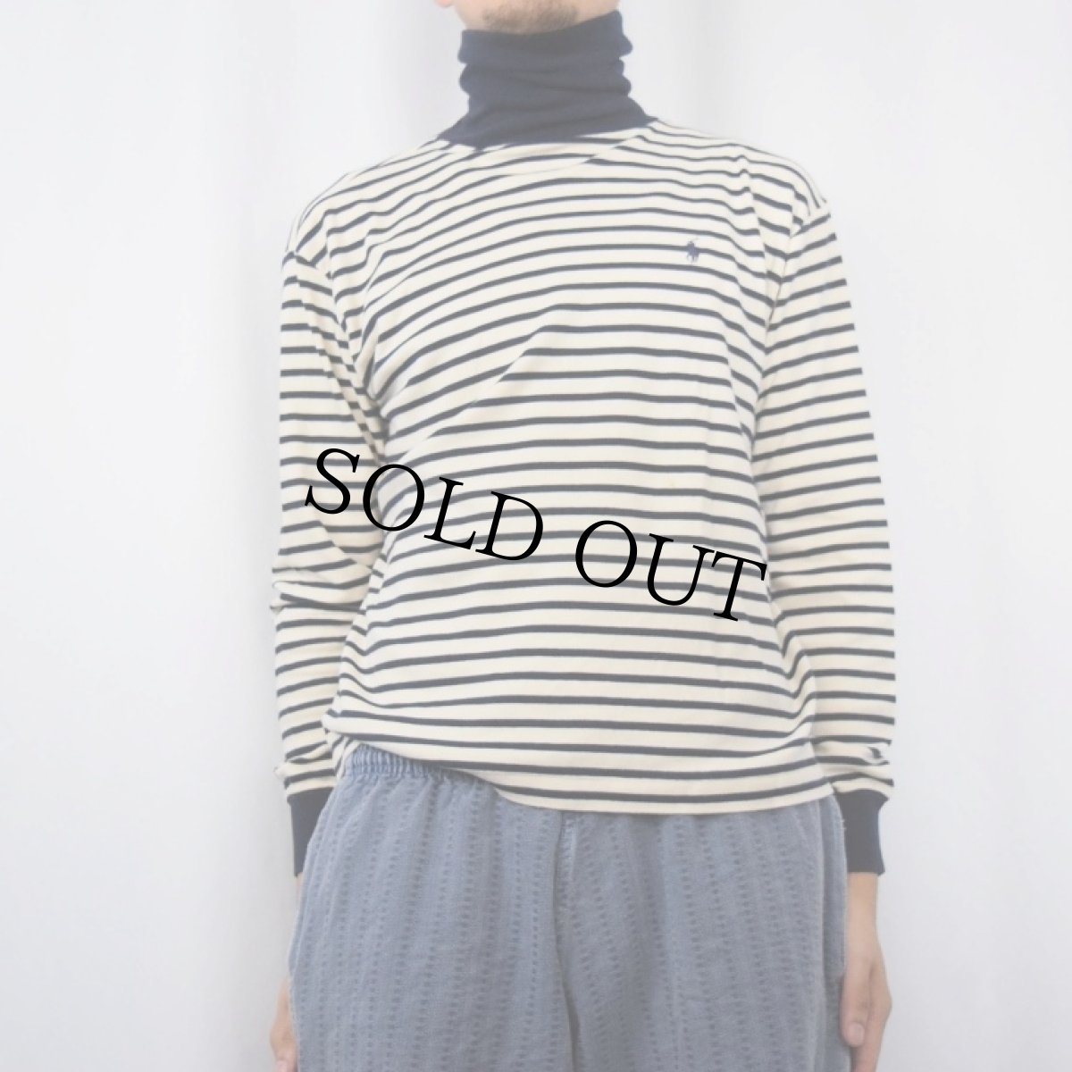 画像2: 90's POLO SPORT Ralph Lauren ボーダー柄 タートルネックロンT M (2)