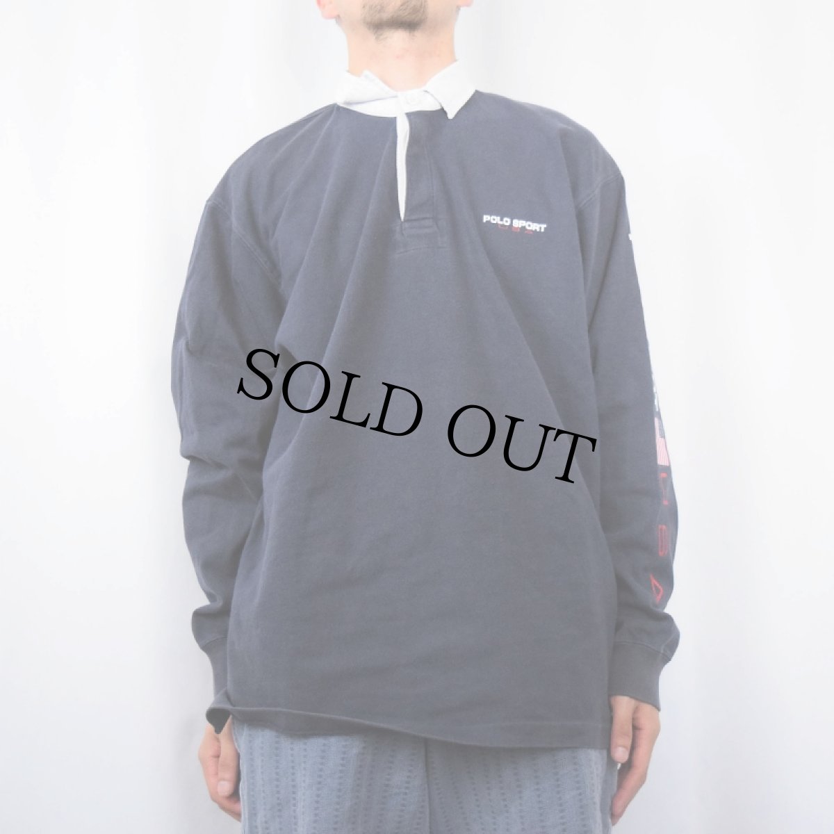 画像2: 90's POLO SPORT Ralph Lauren ロゴプリント ラガーシャツ NAVY L (2)