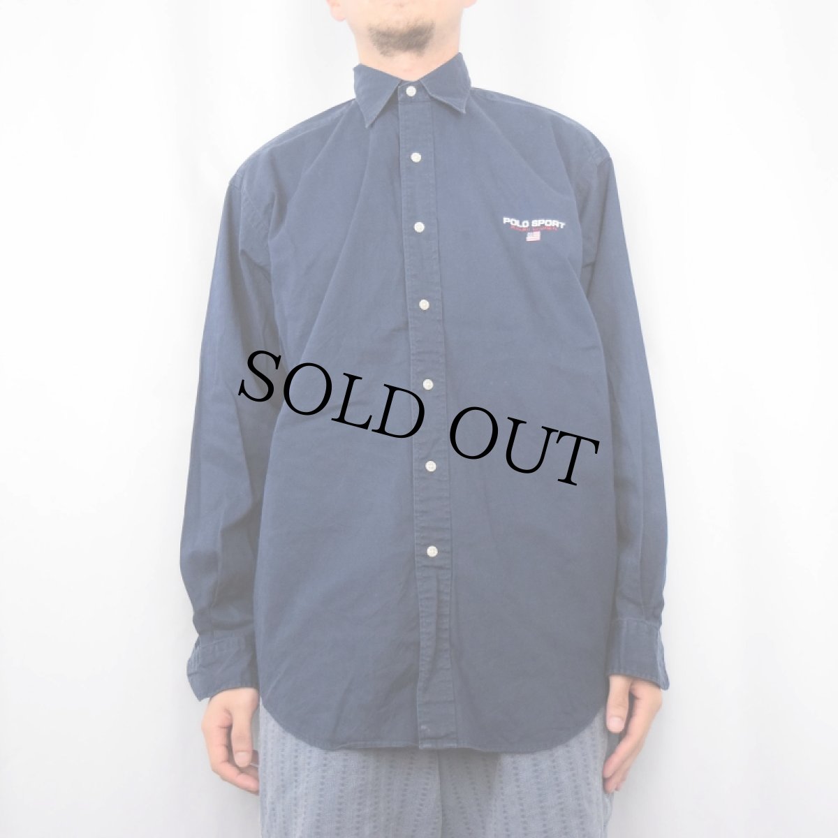 画像2: 90's POLO SPORT Ralph Lauren "LOWELL SPORT" ロゴ刺繍 コットンシャツ NAVY M (2)