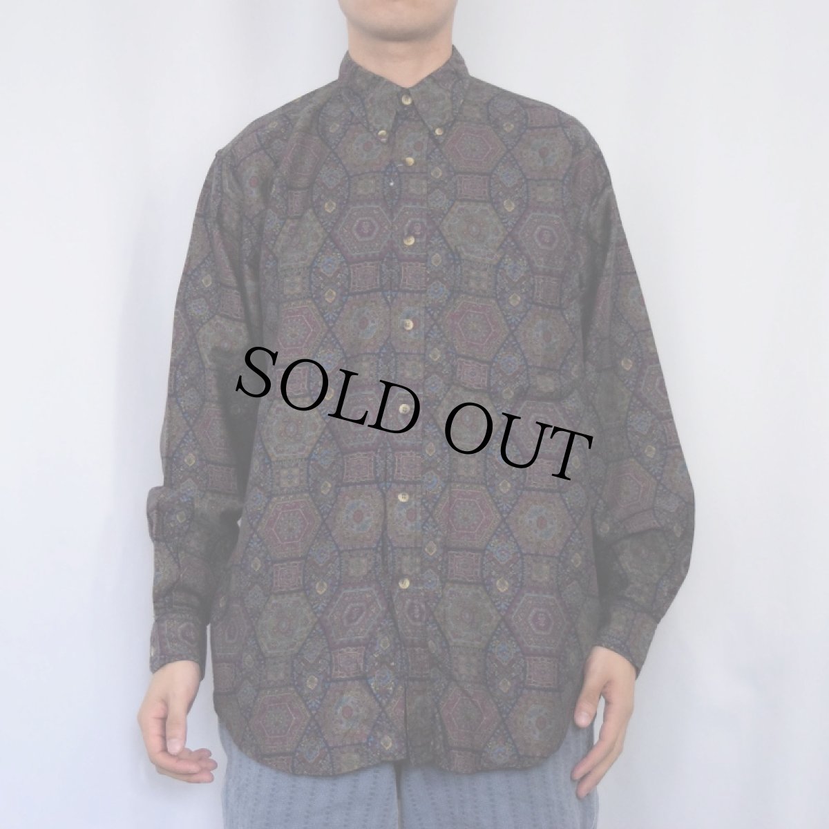 画像2: 90's NAUTICA 総柄コットンボタンダウンシャツ M (2)