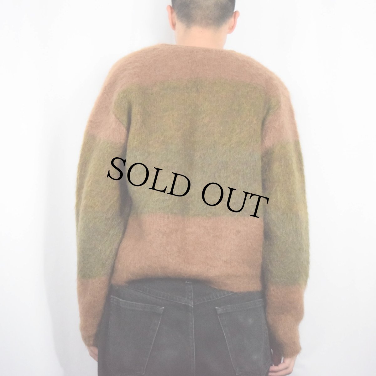 画像3: 60〜70's TOWNCRAFT Penneys ボーダー柄 モヘアニットカーディガン L (3)