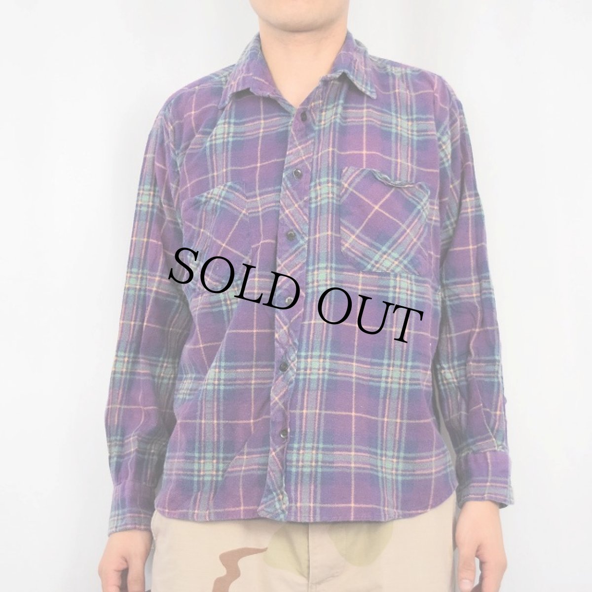 画像2: 90's WILDERNESS チェック柄 プリントネルシャツ L (2)