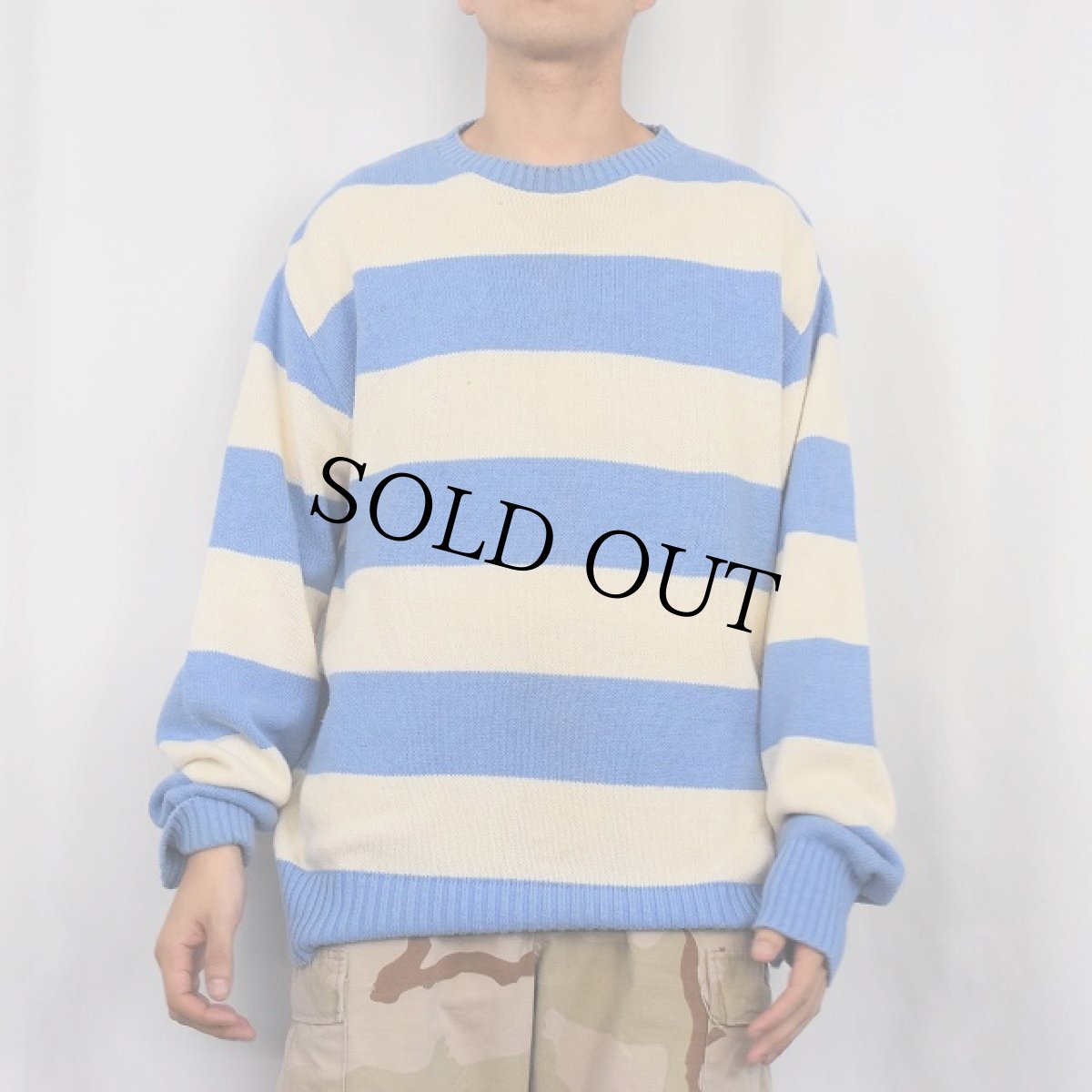 画像2: 90's Woolrich USA製 ボーダー柄 コットンニットセーター XL (2)