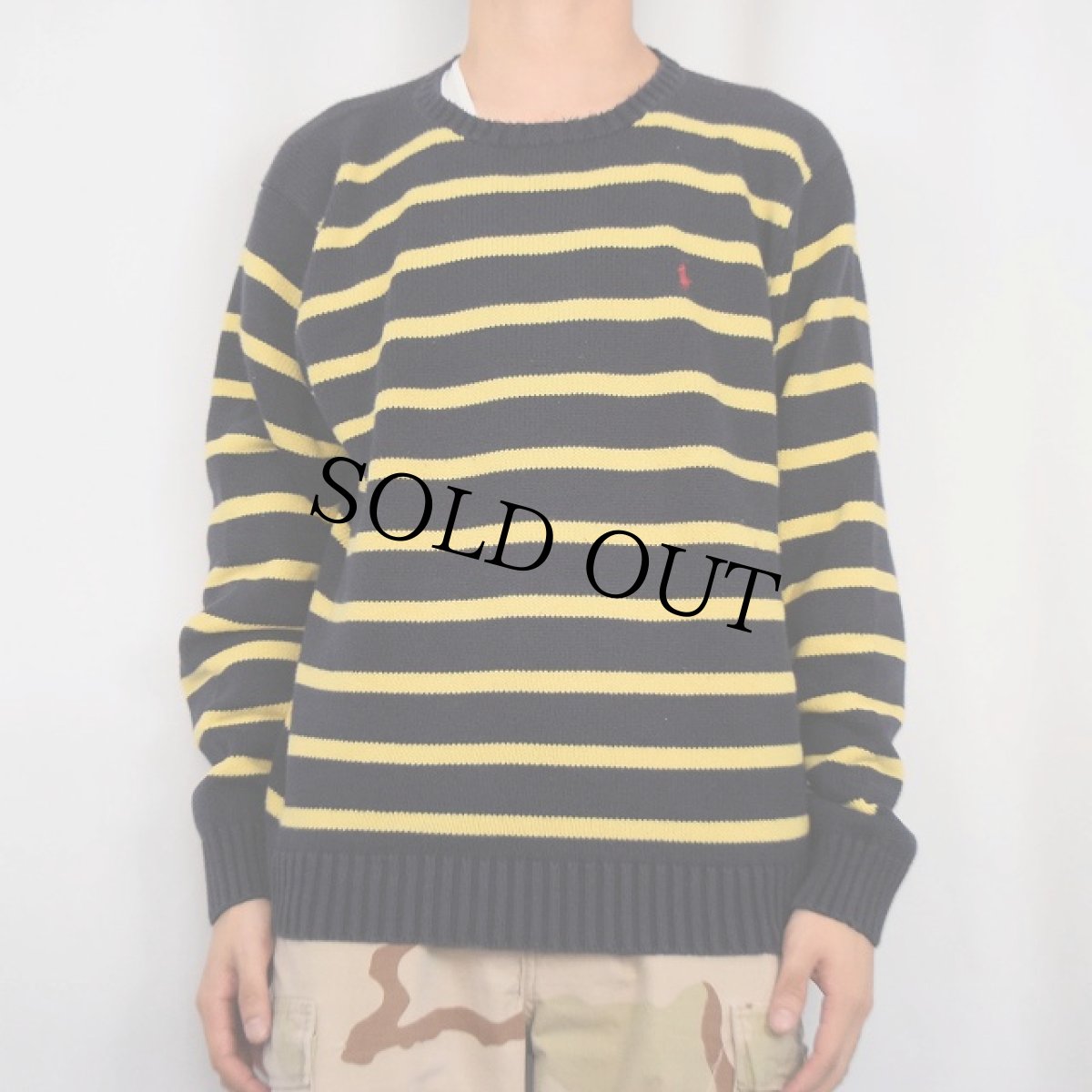 画像2: POLO Ralph Lauren ボーダー柄 コットンニットセーター NAVY XL (2)
