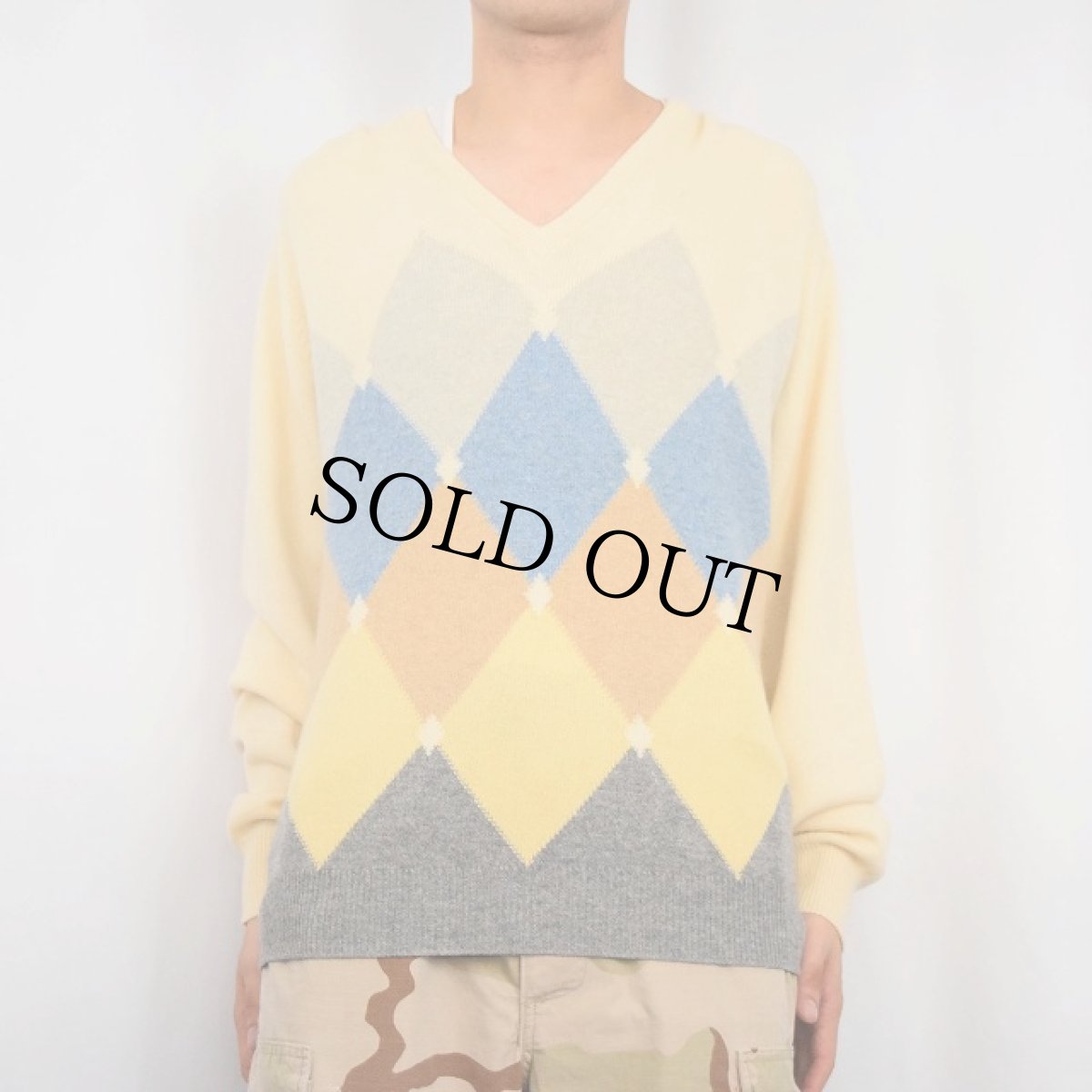 画像2: 70's Pringle SCOTLAND製 アーガイル柄 カシミアニットセーター 42 (2)