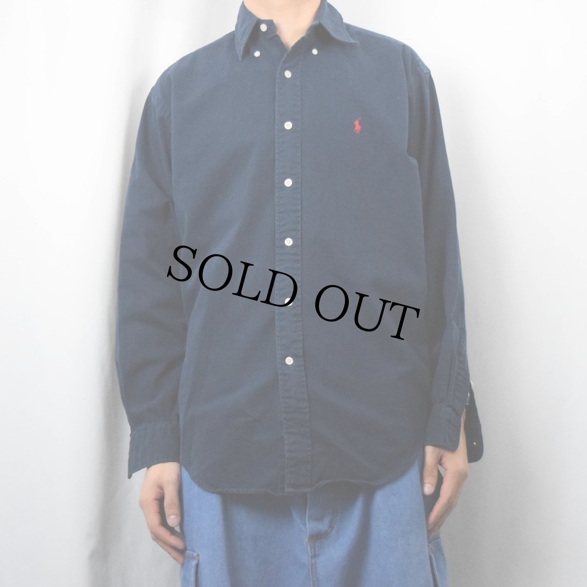 画像2: Ralph Lauren "BLAIRE" ロゴ刺繍 ボタンダウンコットンシャツ NAVY S (2)