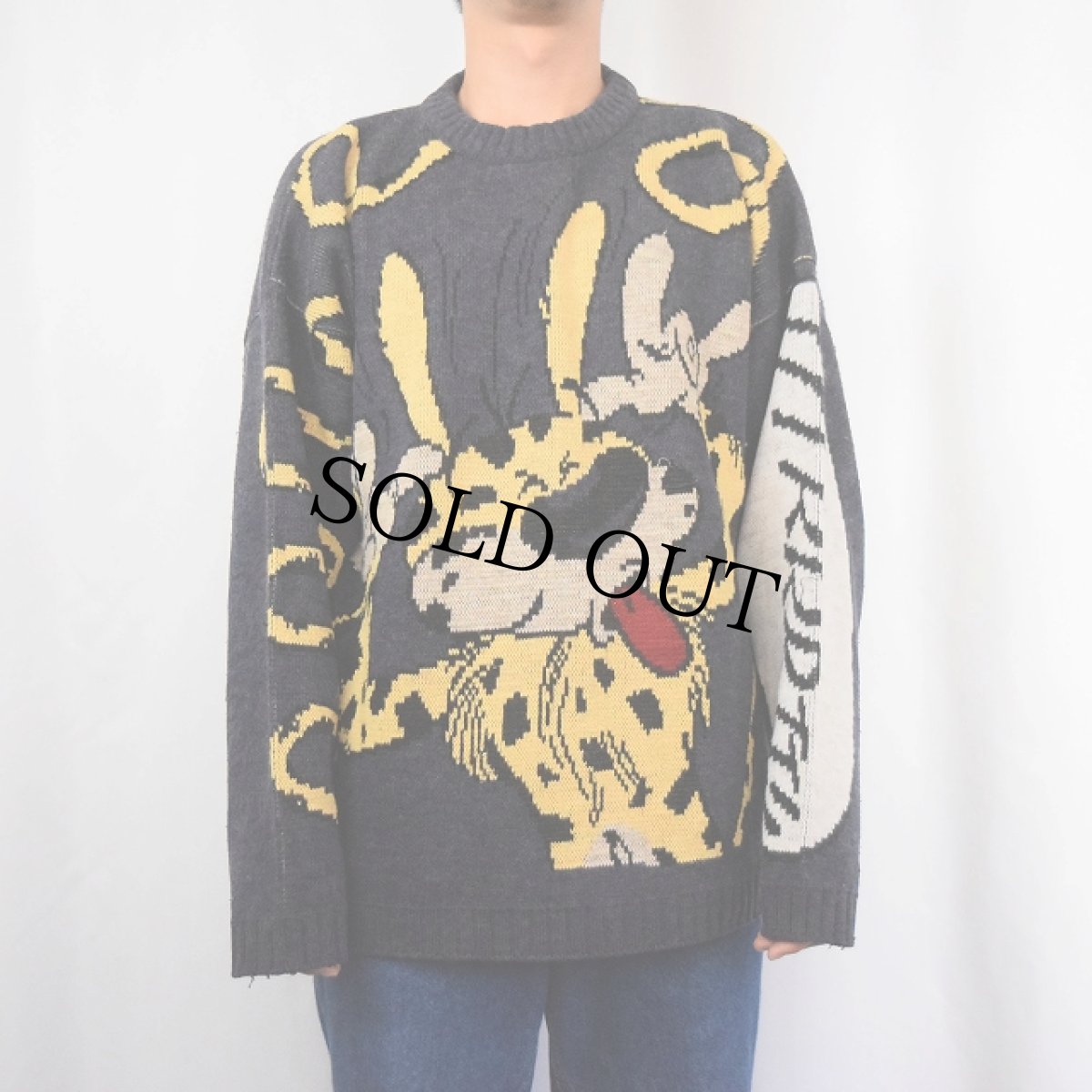 画像2: 90's MARSUPILAMI アニメキャラクター柄 アクリル×ウールスキーニットセーター L (2)