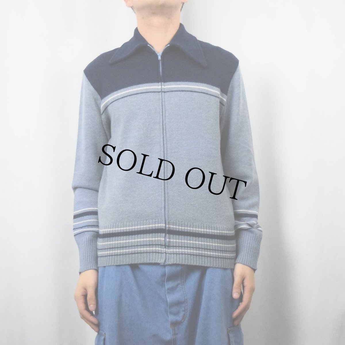 画像2: Louis Estere de PARIS ウール×アクリル ニットジップジャケット size52 (2)