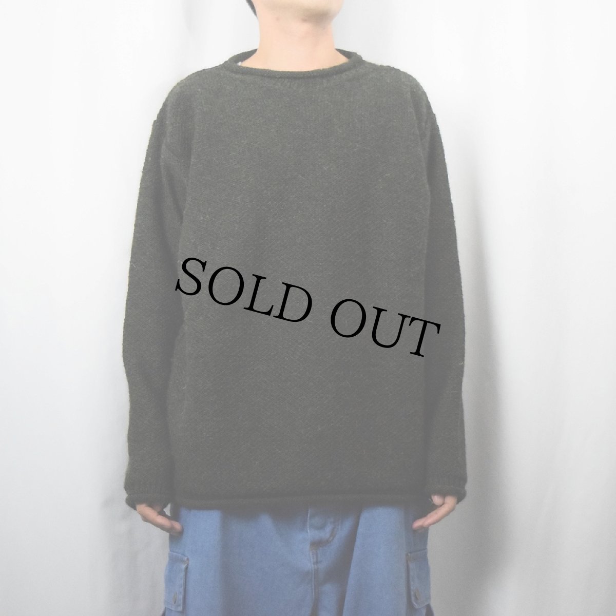 画像2: IRELAND製 ロールネック ウールニットセーター XL (2)