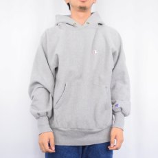 画像2: 90's Champion REVERSE WEAVE 目付きスウェットフーディー フェザーグレー L (2)
