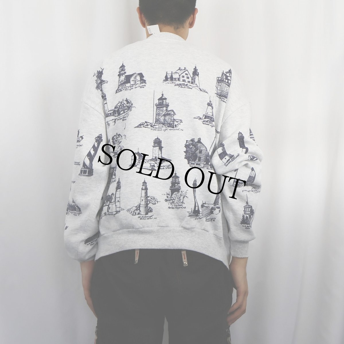 画像3: 80〜90's MICHIGAN RAG CO. USA製 ライトハウス柄 プリントスウェット XL (3)