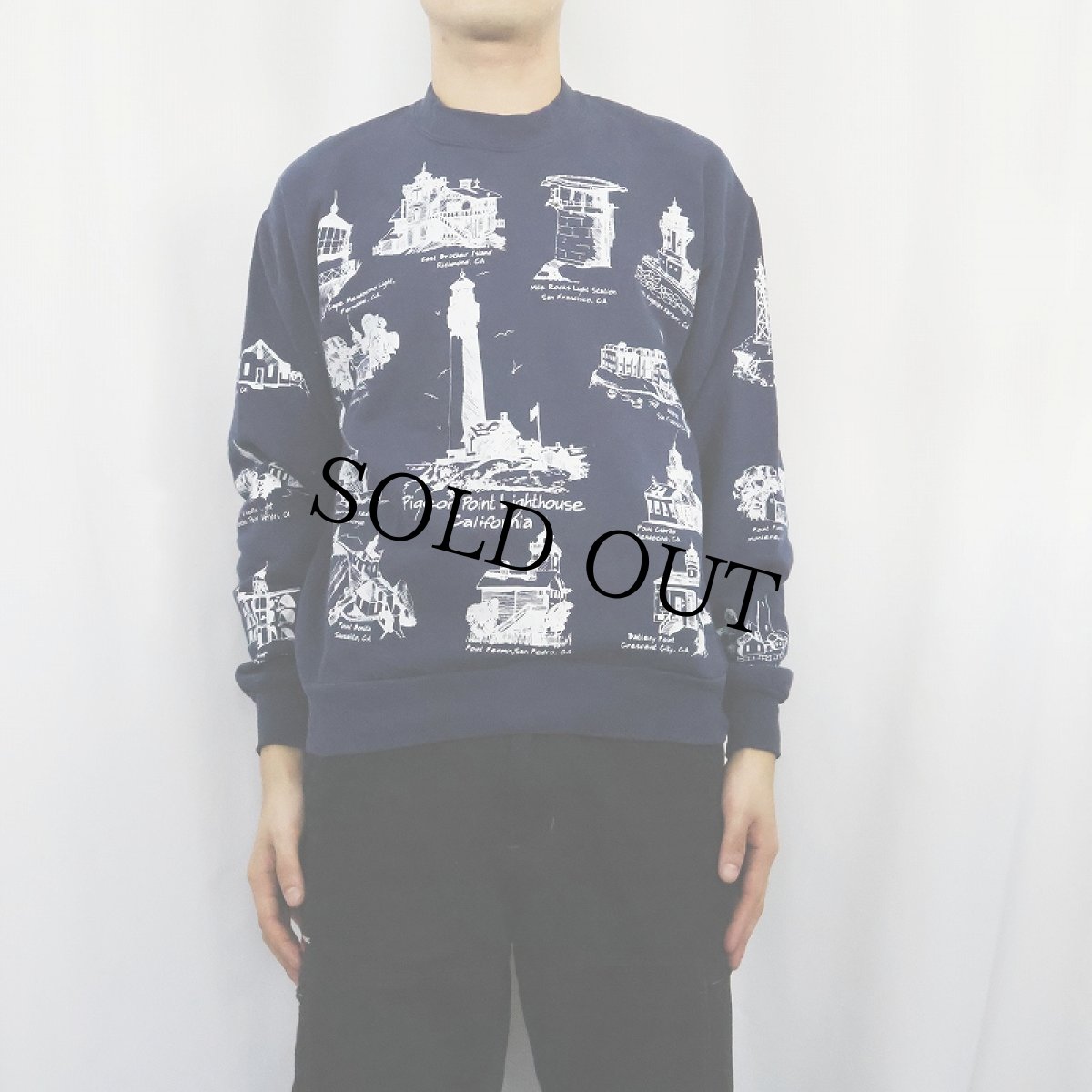 画像2: 90's MICHIGAN RAG CO. ライトハウス柄 プリントスウェット (2)