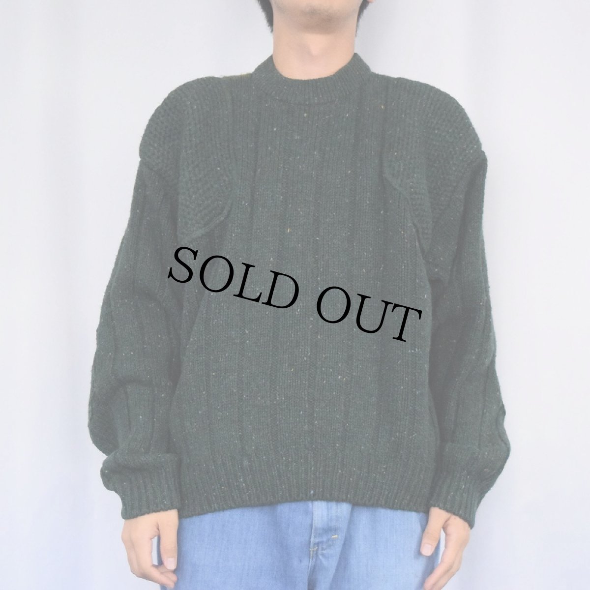 画像2: 90's ORVIS ネップ混 ショルダー×エルボーパッチ ネップ混 ウールニットセーター L (2)