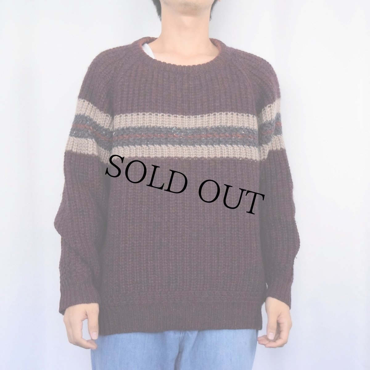 画像2: 80's Eddie Bauer ボーダー柄 ウールニットセーター L (2)