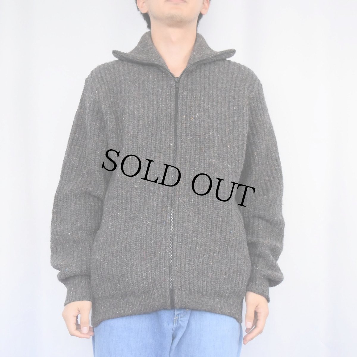 画像2: 80's Eddie Bauer ネップ混 エルボーパッチ ウールニットジャケット L (2)