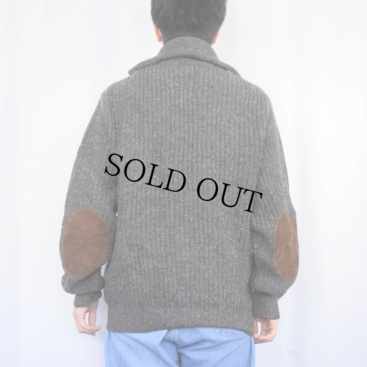 画像3: 80's Eddie Bauer ネップ混 エルボーパッチ ウールニットジャケット L (3)