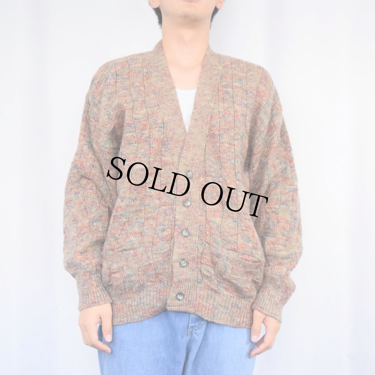 画像2: 90's boat house row USA製 ミックスウールニットカーディガン L (2)