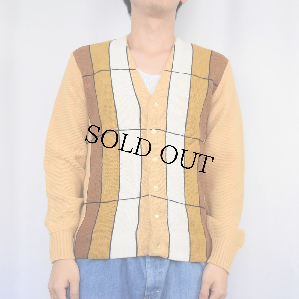 画像2: 60's CAMPUS USA製 チェック柄 アクリルニットカーディガン (2)