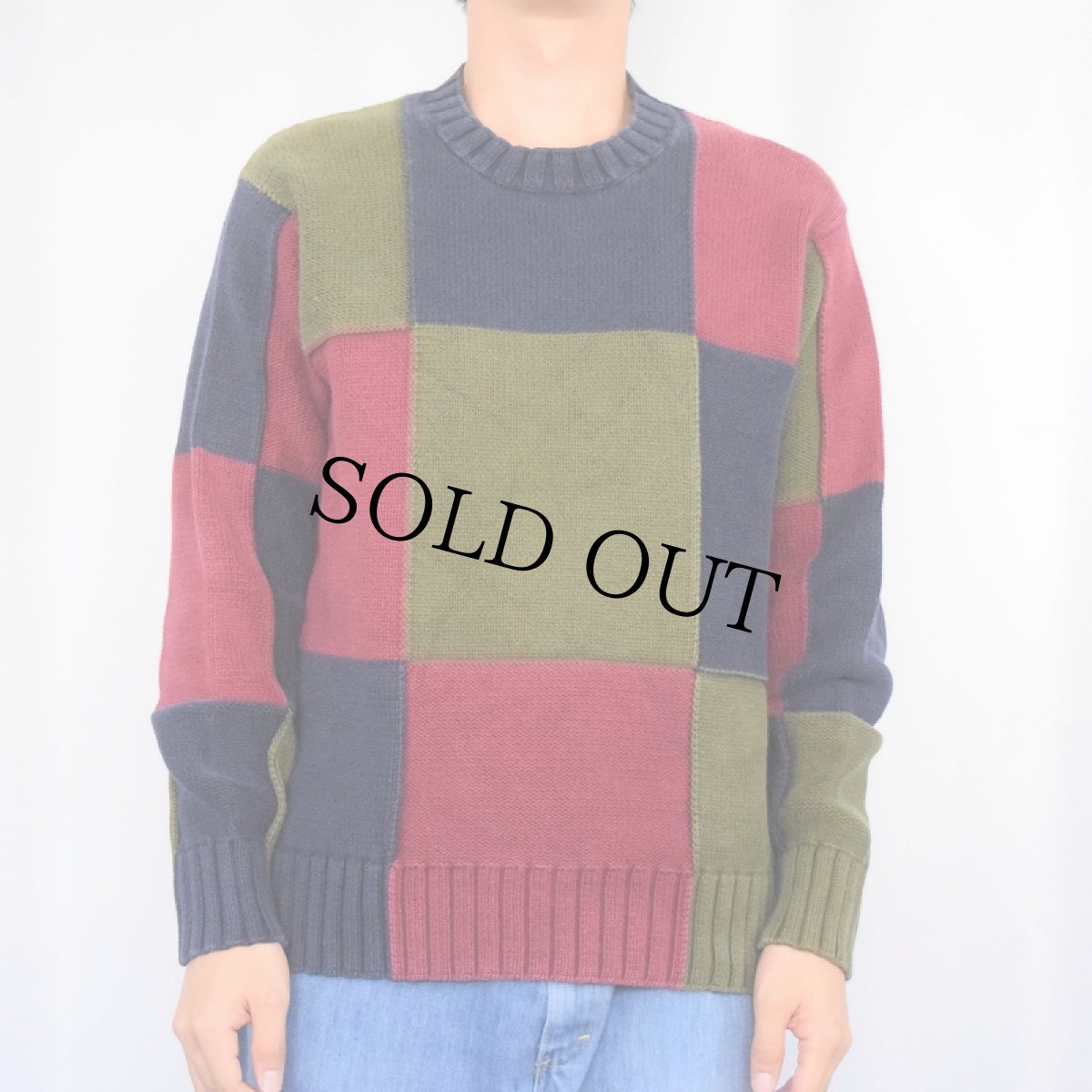 画像2: J.CREW パネル切り替え コットンニットセーター M (2)