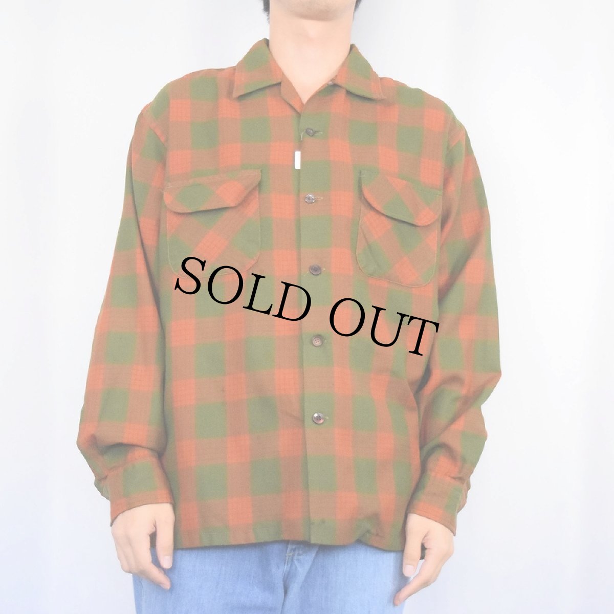 画像2: 70's BRENT チェック柄ウールオープンカラーシャツ L (2)