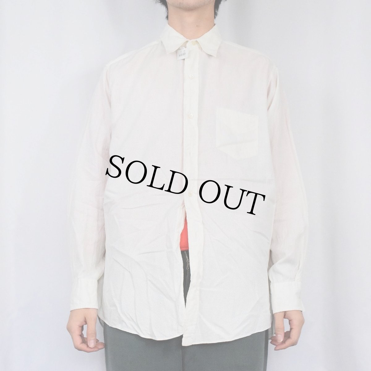 画像2: 30〜40's 織り柄 マチ付きコットンシャツ (2)