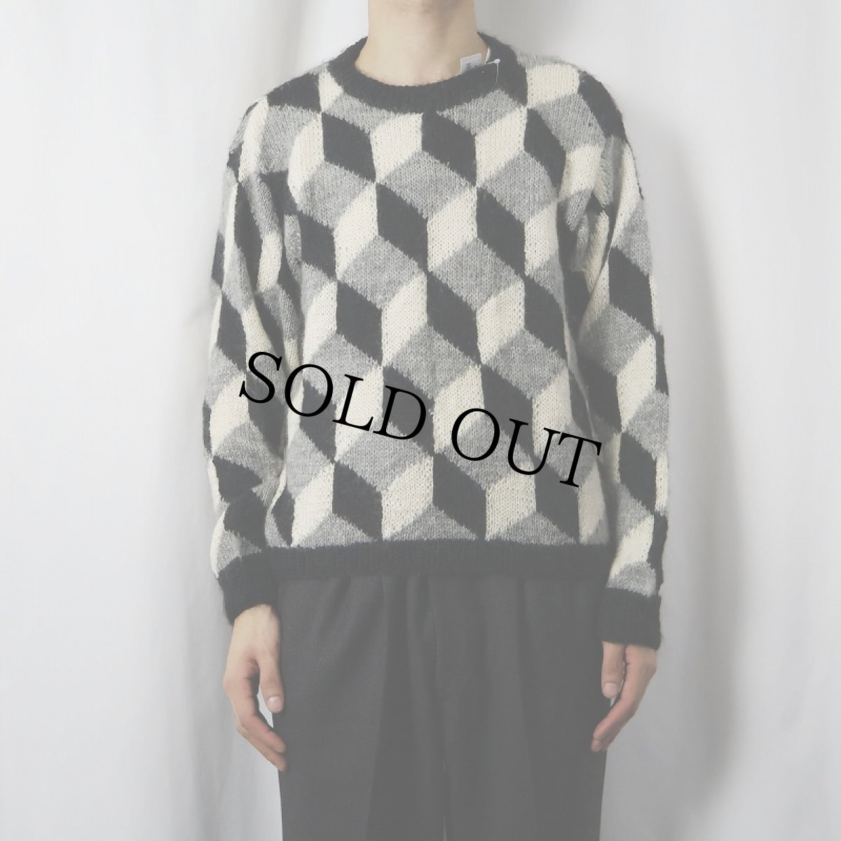 画像2: ジオメトリック柄 シャギーニットセーター (2)