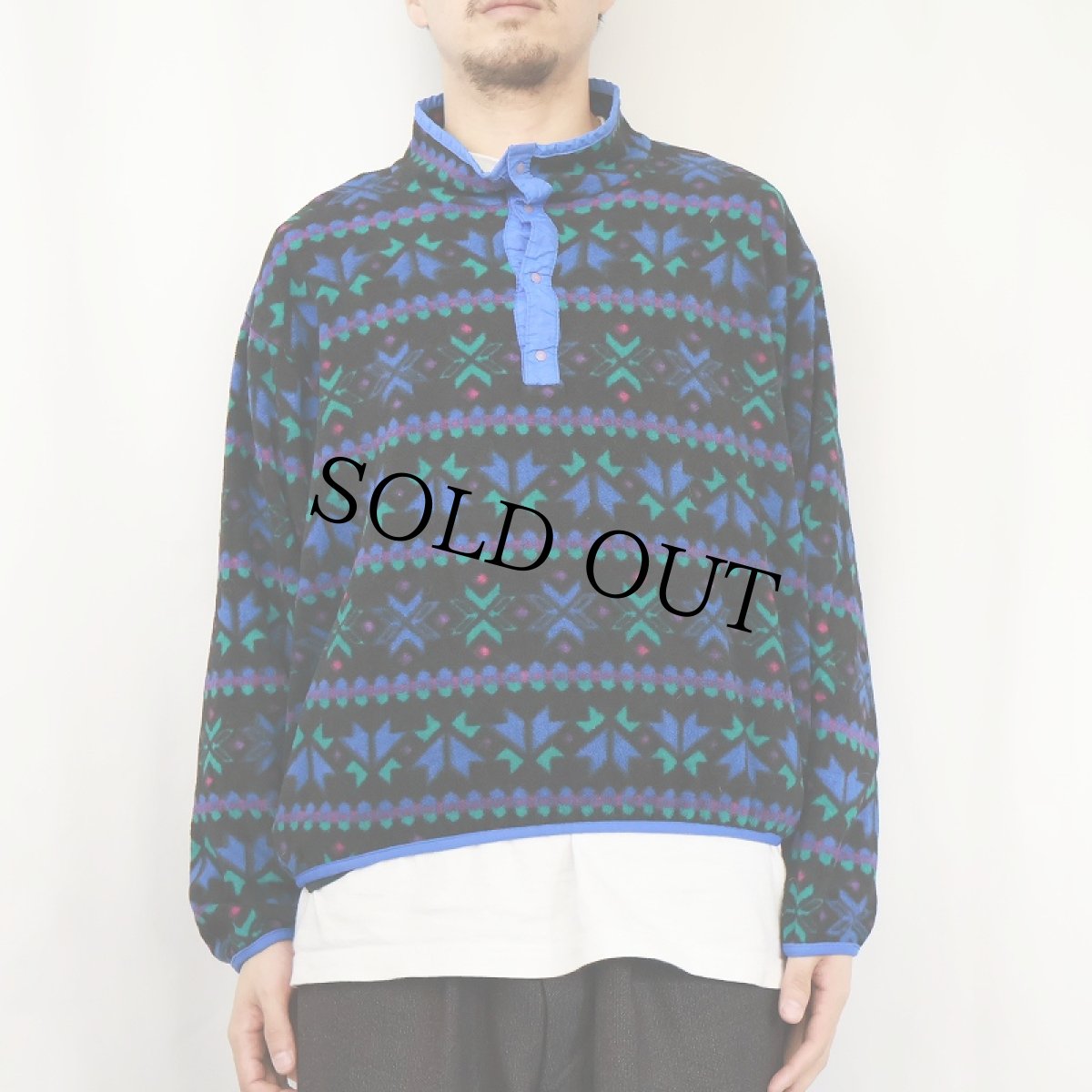 画像2: 80〜90's L.L.Bean 総柄 ハーフスナップ フリースジャケット (2)