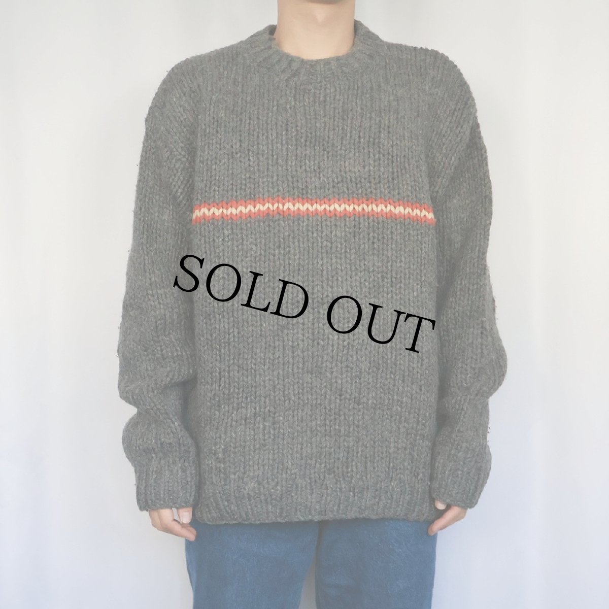 画像2: 90's J.CREW ラインデザイン ウールニットセーター XL (2)