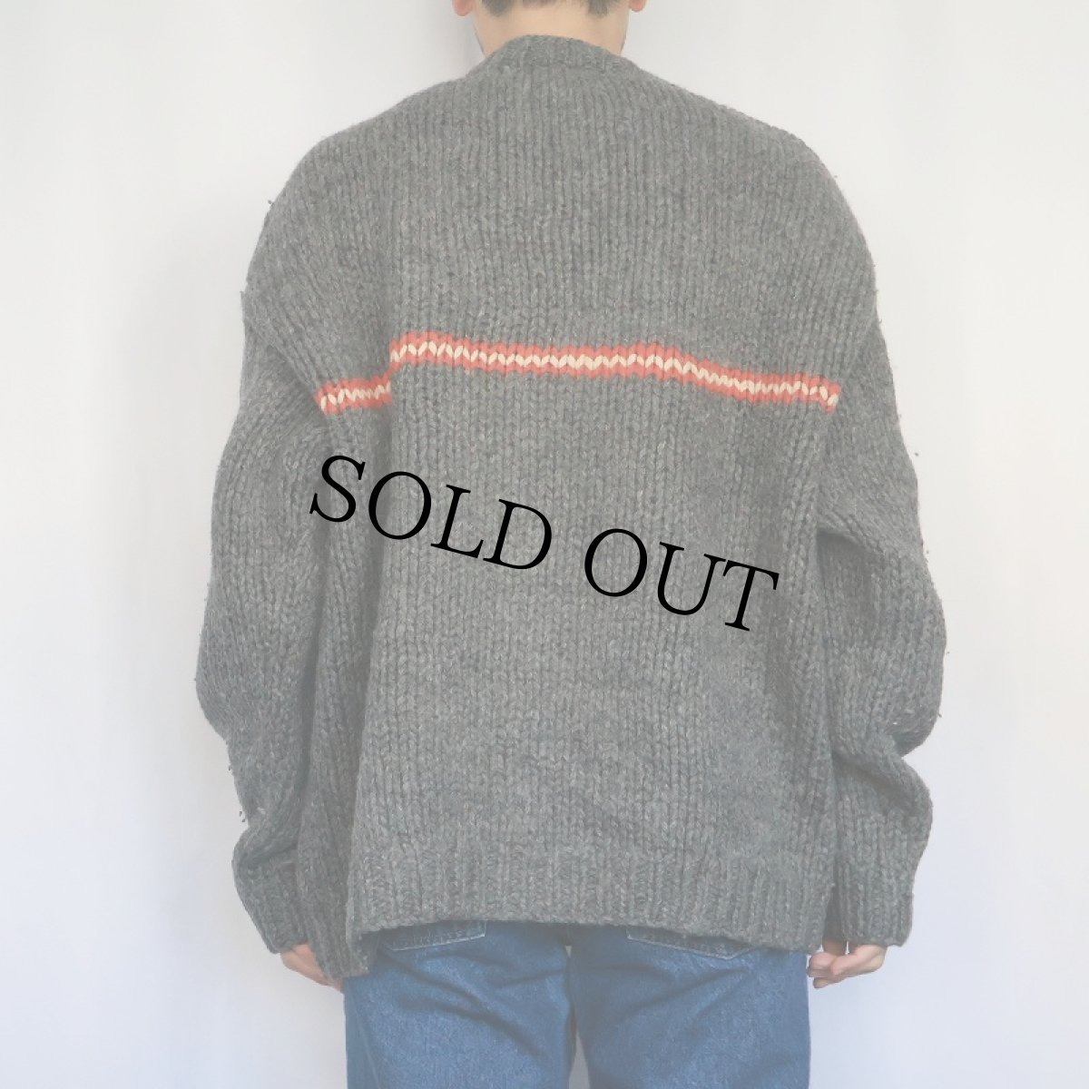 画像3: 90's J.CREW ラインデザイン ウールニットセーター XL (3)