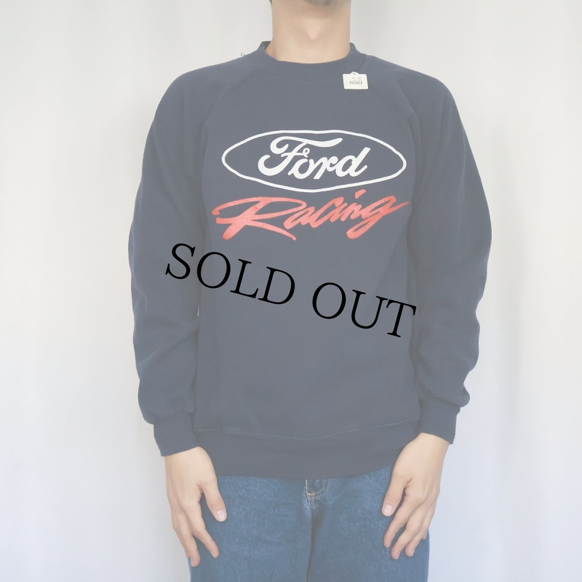 画像2: 90's Ford Racing ロゴプリントスウェット NAVY L (2)